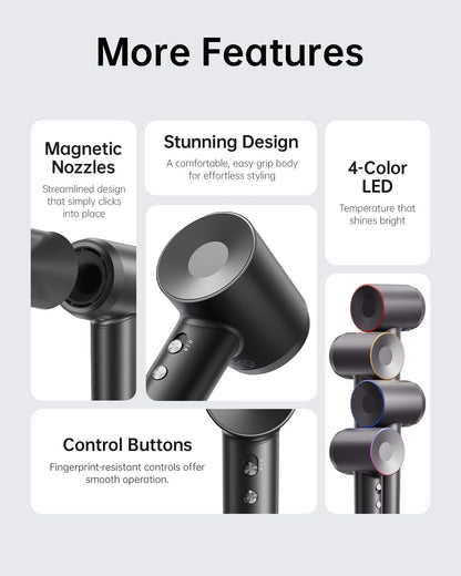 High-Speed Ionic Hair Dryer with Magnetic Nozzle